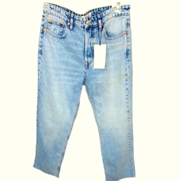 ZARA High RISE Cropped Straight Fit Raw Hem 5-Pocket Women’s Jeans Sz 40 (US 8) - Picture 2 of 11